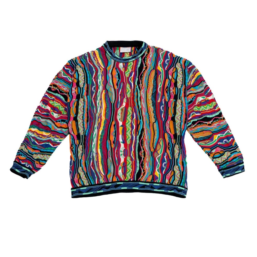 COOGI Australia 3D Knit Sweater Multicolor Textured Cotton Size L Vintage 90's